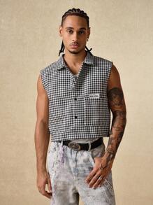 ROMWE MEN Street Life Spring/Summer Casual Plaid Men'S Casual Herringbone Single-Breasted Pocket Vest , Fall - Black and White - View 3