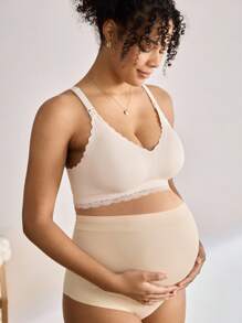 SHEIN Maternity Solid Color Comfortable Nursing Lace Trim Bra For Feeding Mothers