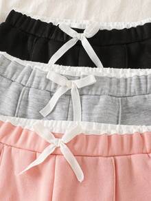 SHEIN Explorewe 3pcs Young Girls Casual Solid Color Flared Sweatpants, Autumn/Winter Fall - Dusty Pink - View 2