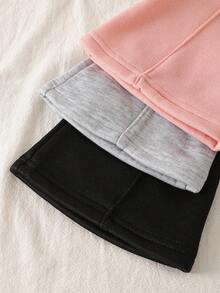 SHEIN Explorewe 3pcs Young Girls Casual Solid Color Flared Sweatpants, Autumn/Winter Fall - Dusty Pink - View 3