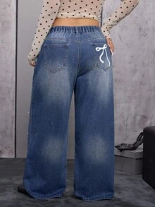 SHEIN EZwear Pantalones acampanados de cintura alta y sueltos de color claro con estilo retro para mujer