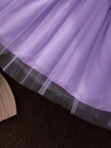 Elladie kids 女童3D花卉网眼无袖圆领休闲夏装 - 紫色 - 查看 6