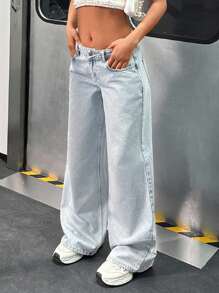 EURMUSE WOMEN HIGH WAIST WIDE LEG JEANS - Light Wash - View 5