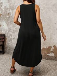 EMERY ROSE 2025 Summer New Round Neck Sleeveless Dress Women, European And American Style Leopard Print Hem Side Split Pullover Tank Top For Women