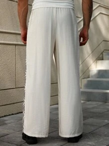 Manfinity Homme Pantaloni dritti casual da uomo taglie forti con stampa geometrica e patchwork, adatti per l'autunno - Albicocca - Visualizzare 2