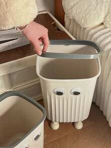 SHEIN 1 Piece Of Striped Big Eyes Trash Can With Four Legs Supporting Trash Can With Pressure Strips Square Cute Trash Can Suitable For Office Bedroom Living Room Kitchen