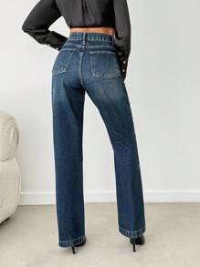 EURMUSE Washed High Waist Straight Leg Casual Jeans