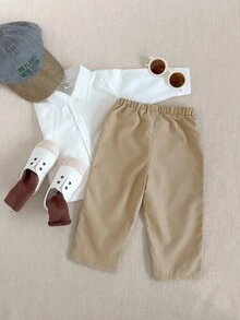 PrepCrw Baby Boys' Collegiate Bear Patch Khaki Pants Baby Khaki Pants Baby Summer Pants Baby Boy Beige Outfit Baby Boy Khaki Shorts Baby Bear Pants - Khaki - View 2