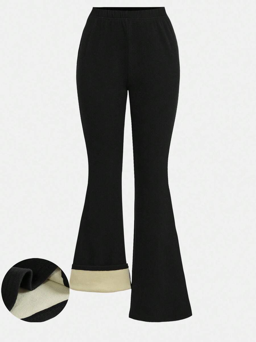 Girlism 少女高腰厚款柔软喇叭紧身裤，健身瑜伽裤，休闲，冬季 - 黑色 - 查看 1