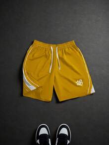PAVTROS Pantalones cortos casuales de hombre con estampado de patchwork de colores contrastantes - Amarillo - Ver 6