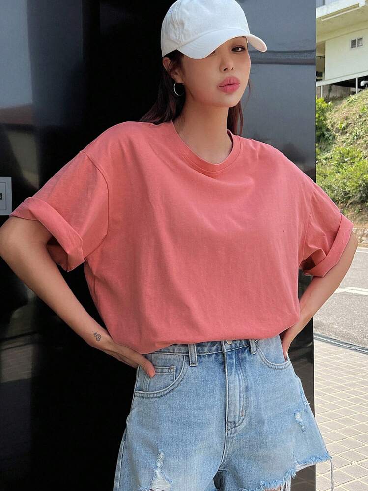 DAZY Heart Cut Out Drop Shoulder Tee - Pink - View 2