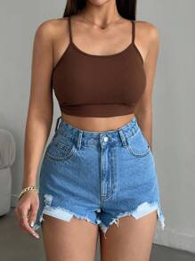 EURMUSE Mini High Waist Distressed Side Slit Summer Denim Short Women Summer Clothing Woman S Summer Clothes Women S Bottoms Women Short Set - Light Wash - View 6