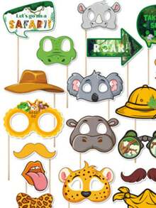 SHEIN 1套/3套/5套 趣味创意丛林动物手持拍照道具 - 为您的庆祝活动增添节日气氛的完美之选 - 彩色 - 查看 4