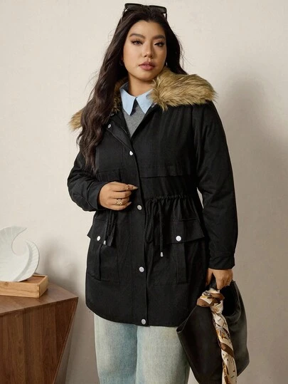 Zelara 毛领收腰加厚加大码夹克