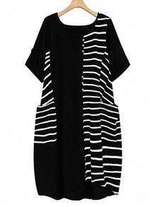 EMERY ROSE Vestido diario simple de talla grande para mujer con bloques de color