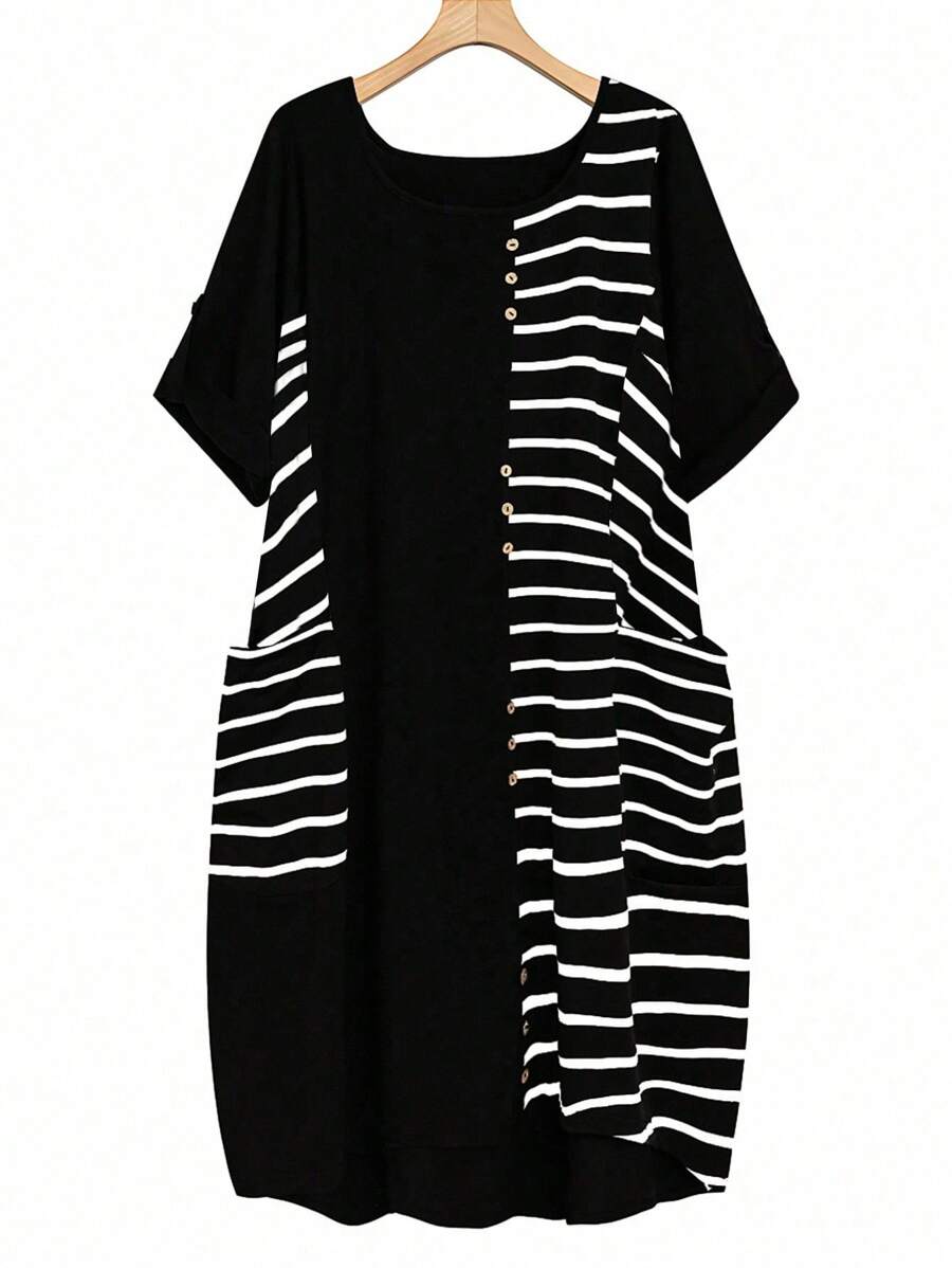 EMERY ROSE Vestido diario simple de talla grande para mujer con bloques de color