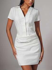 COSMINA Women's Casual Solid Color Button Mini Dress,White Dress - White - View 1