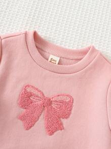 Cozy Pixies 2pcs Baby Girl Bow Knit Soft Round Neck Long Sleeve Pullover Sweatshirt And Elastic Waist Leggings Set Fall Winter