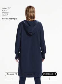 GLOWMODE Cloudknit 柔软超大臀长可调节抽绳长袖运动衫，带拇指孔，日常休闲秋季 - Dark Blue - 查看 2