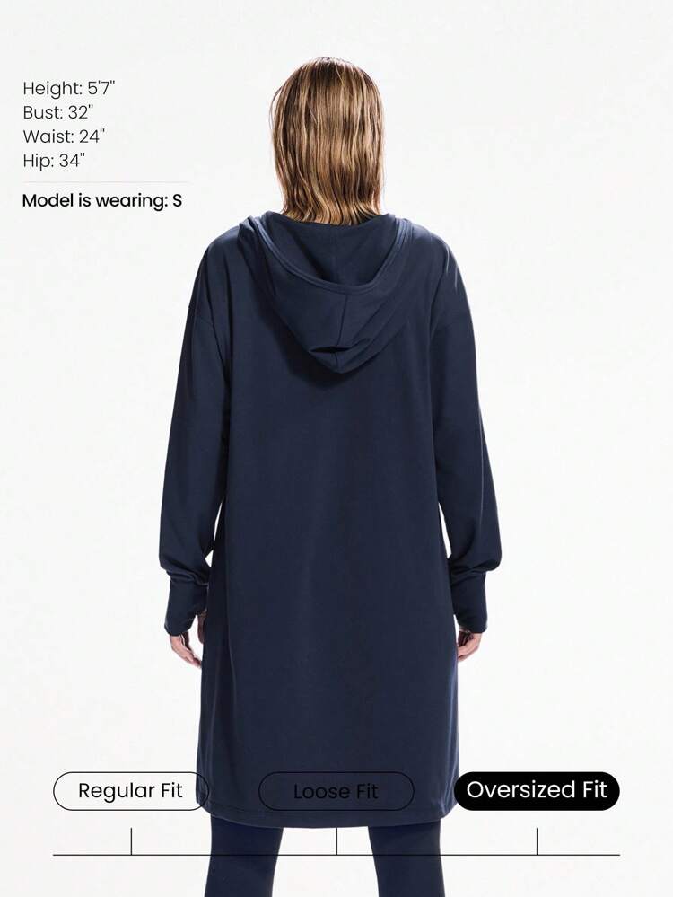 Sudadera suave y holgada de longitud hasta las caderas con cordón ajustable, mangas largas y ojales para el pulgar, para uso diario y casual en otoño