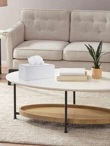 SHEIN White Grid Rectangular Large Tissue Box With Black Background PU Leather Napkin Extraction