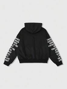 ROMWE MEN Street Life Men's Letter Printed Hoodie, Loose Cropped Style , Fall