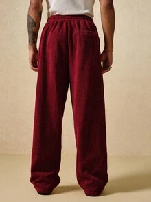 ROMWE MEN Pantalones de chándal brillantes de punto con cordón, de moda casual y versátiles para hombres - Burdeos - Ver 3