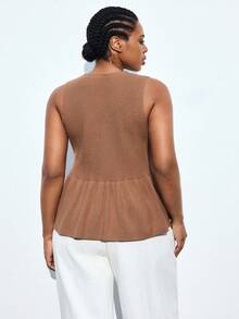 Maija 大码棕色毛衣背心，女士冬季、圣诞节、新年、派对装扮，浪漫时尚，百搭；舒适优雅，女士约会之夜，大码女士商务休闲棕色上衣，棕色毛衣，冬季女士圣诞节新年感恩节女士 - 卡其色 - 查看 3