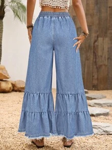 EMERY ROSE Elastic Waist Wide Leg Jeans, Casual Vacation