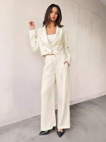 SHEIN Tall 2pcs Women's Regular Minimalist Double-Breasted Blazer And Pants Suit Setm,Fall Women Clothes,Business Casual Woman - Yellow - View 8