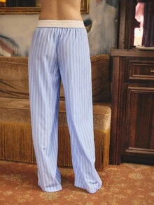 Aralina Pantalones casuales de mujer de otoño/invierno con estilo bohemio Y2K, de cintura alta, lindos y sexys, con cintura en contraste, perfectos para vacaciones, iglesia, maestros, conciertos de country, Halloween, ropa de estar en casa y ropa de ocio - Azul - Ver 5