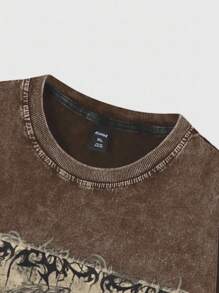 ROMWE MEN Grunge Punk Men's Vintage Angel Print Distressed T-Shirt, Summer, 2000s Style