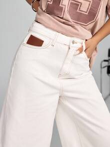 EURMUSE Quần Jeans Ống Rộng Dáng Rộng Có Túi Cho Nữ, Đa Năng - trắng - Xem 3
