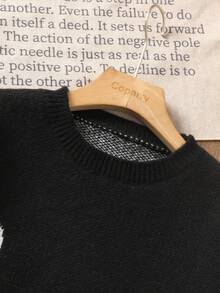 Teen Boy Long Sleeve Sweater, Letter Jacquard Black & White