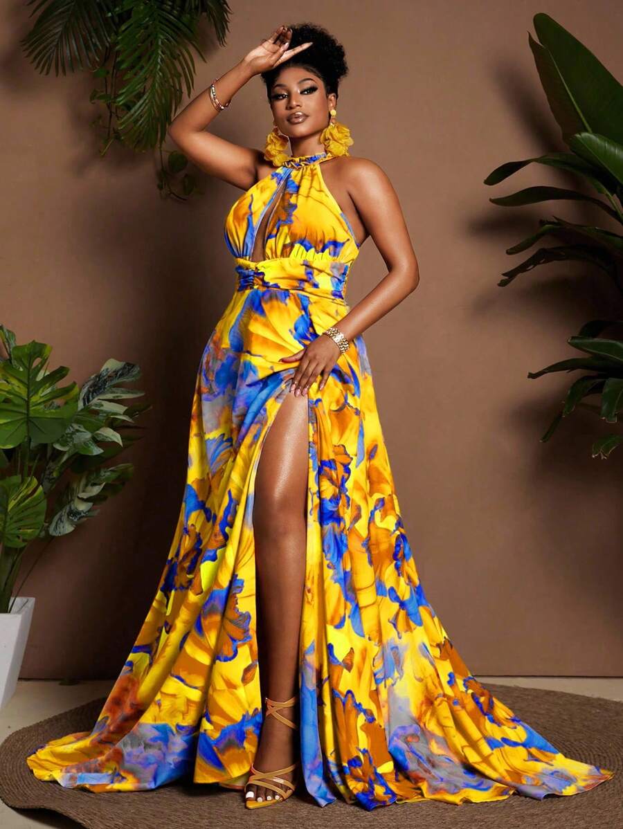 Maweii 大码简约印花无袖开衩连衣裙 - 彩色 - 查看 1