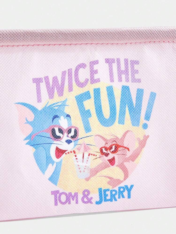 TOM & JERRY X SHEIN Purple Beach Themed Cartoon & Letter Pattern Foldable Storage Basket - Mauve Purple - View 3