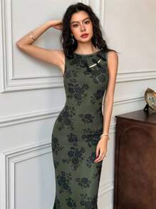 EastFlair Váy không tay họa tiết hoa dành cho nữ - màu xanh lá - Xem 5