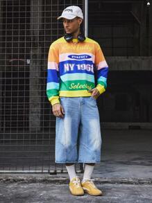 PAVTROS Manfinity Streetrush Striped & Letter Print Casual Fashionable Versatile Long Sleeve Hoodie For Men, Jerseys Streetwear, Mens Jersey Style, Vintage Jersey Men