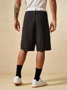ROMWE MEN Prep 男士休闲条纹宽松抽绳腰短裤 - 彩色 - 查看 4