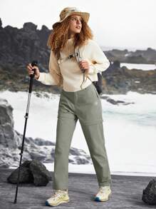 In My Nature 女士可拆卸两部分户外徒步裤，适合露营、徒步旅行、通勤 - 灰卡其色 - 查看 11