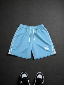 PAVTROS Manfinity Streetrush Men's Summer Casual Colorblock Letter Print Shorts - Baby Blue - View 4