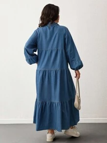 EURMUSE Vestido con detalles de volantes y botones delanteros para tallas grandes - Azul - Ver 2
