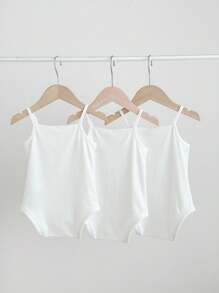 SHEIN 3件套休闲简约针织纯色细肩带紧身衣 - 白色 - 查看 2