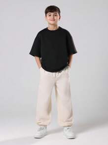 SUMWON Linen Pull On Jogger Pants Classic Wide Leg Relaxed Fit All Season Casual Wear Elastic Ankle Comfortable Youth Fashion Bottoms Fall Winter