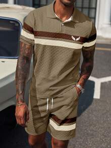 Manfinity Homme Men's Casual Wing Icon Contrast Texture Polo Shirt Set - Multicolor - View 3