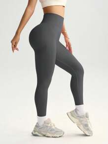 Gameset SHEIN Sport Nahtlose Yoga-Leggings mit breitem Bund und Po-Raffung, Fitnesshose für Chinesisches Neujahrsfest