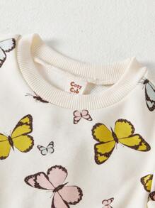Cozy Pixies Đứa bé gái In bướm Áo len & Quần nỉ - Màu be - Xem 7