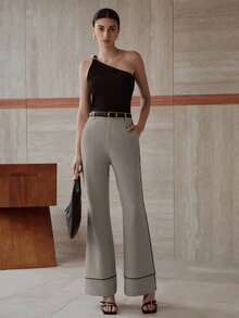 MOTF PREMIUM Quần ống loe ống tương phản - Màu Xám nhạt - Xem 8