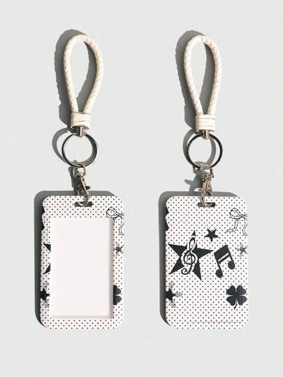 Kawaii Estilo n.º: 165762 Titular de tarjeta deslizante con diseños de estrella, nota musical, lazo y flor de cerezo, 1 pieza Estuche de tarjeta de vuelta al colegio