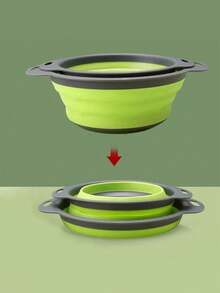 SHEIN 1/2pcs Collapsible Silicone Colander Set, Space-Saving Strainer With Handle, Folding Drain Basket For Fruits, Vegetables, Pasta – Green Kitchen Tool For Easy Storage,Kitchen Strainer Set With Fine Mesh, Essential Kitchen Tools & Kitchen Accessories, A Must-Have Kitchen Tools Gift For Home Chefs, Space-Saving Storage For Kitchen Organizers,Christmas Kitchen Gifts Idea - Green - View 8